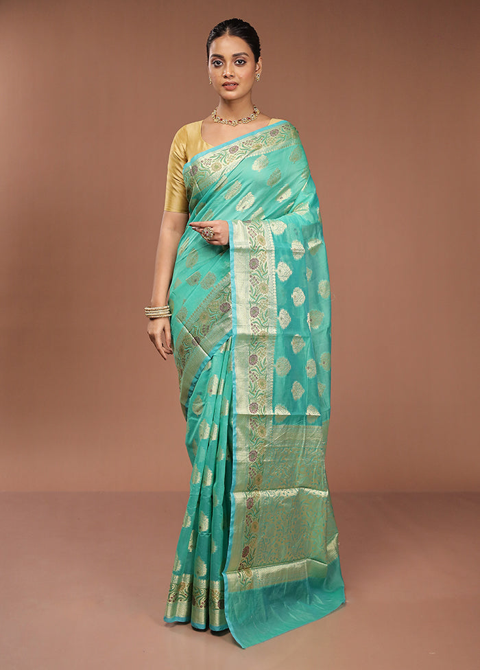 Green Kora Silk Saree With Blouse Piece