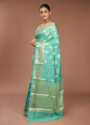 Green Kora Silk Saree With Blouse Piece