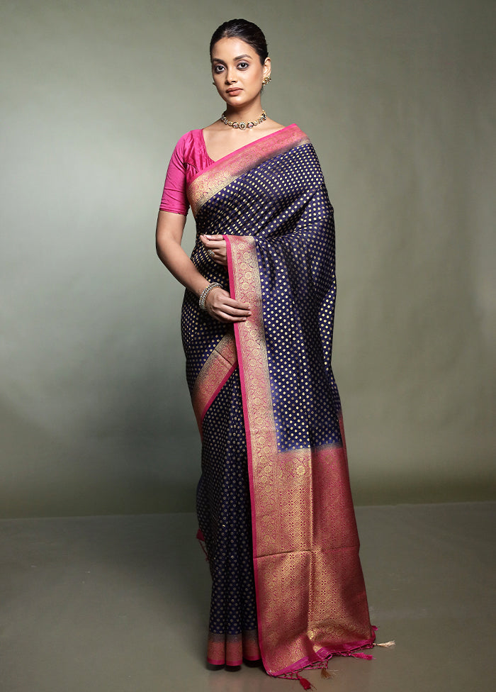 Blue Dupion Silk Saree With Blouse Piece