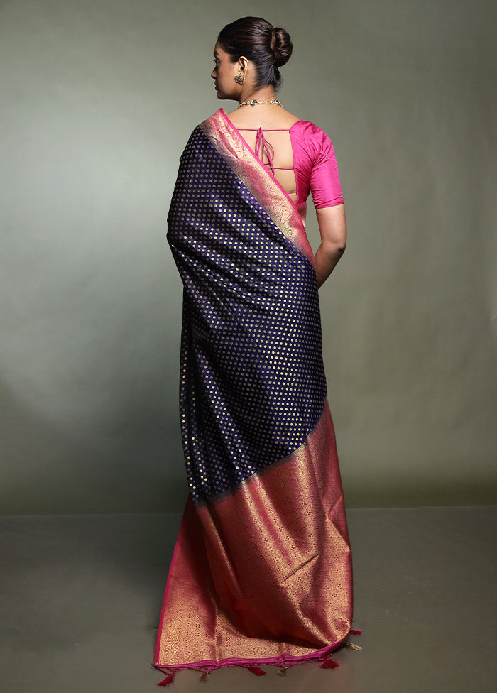 Blue Dupion Silk Saree With Blouse Piece
