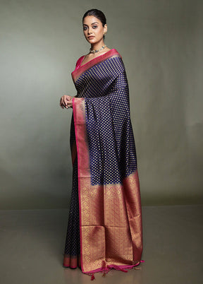 Blue Dupion Silk Saree With Blouse Piece