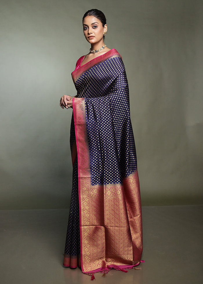 Blue Dupion Silk Saree With Blouse Piece