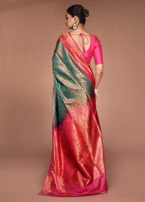 Green Handloom Jamewar Pure Silk Saree With Blouse Piece