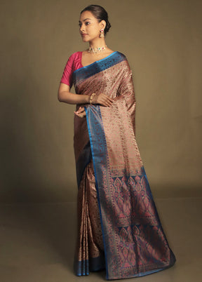 Pink Handloom Jamewar Pure Silk Saree With Blouse Piece
