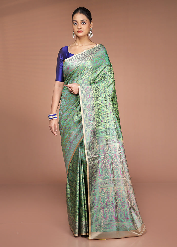 Green Handloom Jamewar Pure Silk Saree With Blouse Piece