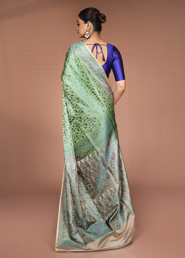 Green Handloom Jamewar Pure Silk Saree With Blouse Piece