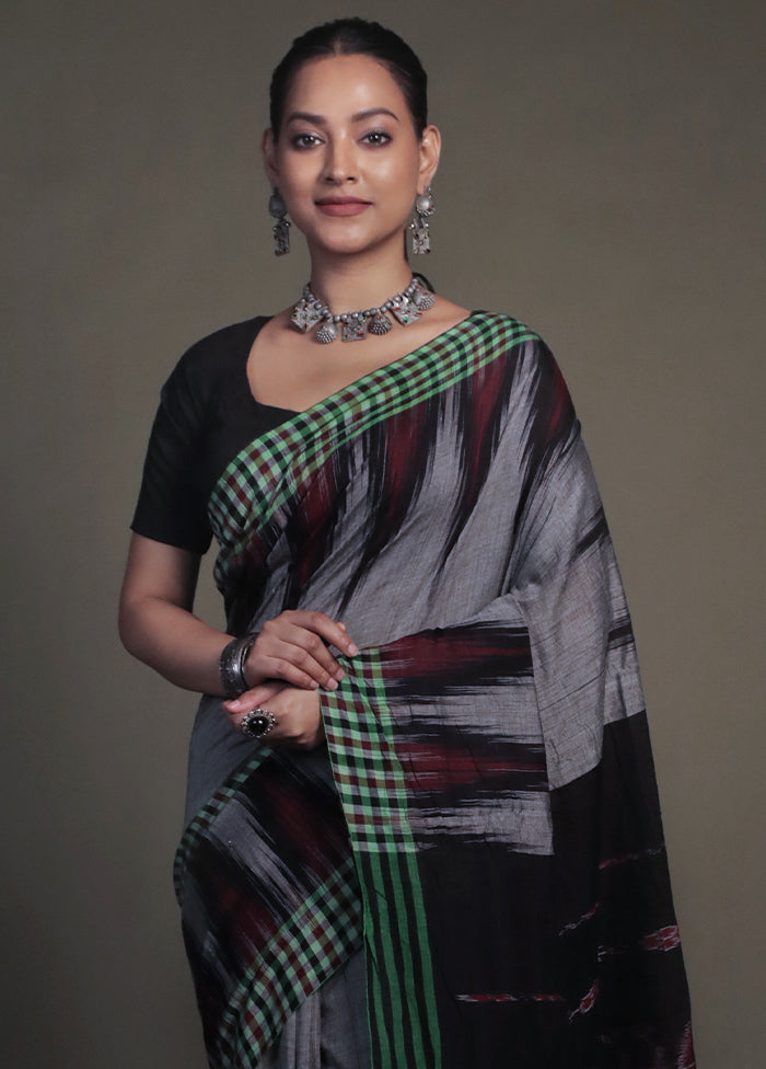 Grey Bomkai Cotton Saree Without Blouse Piece