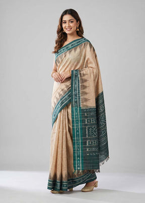 Cream Bomkai Silk Saree Without Blouse Piece