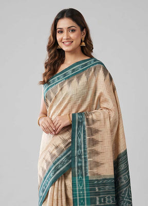 Cream Bomkai Silk Saree Without Blouse Piece