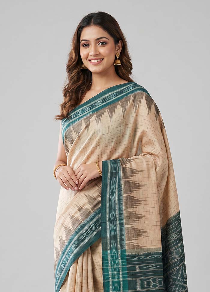 Cream Bomkai Silk Saree Without Blouse Piece