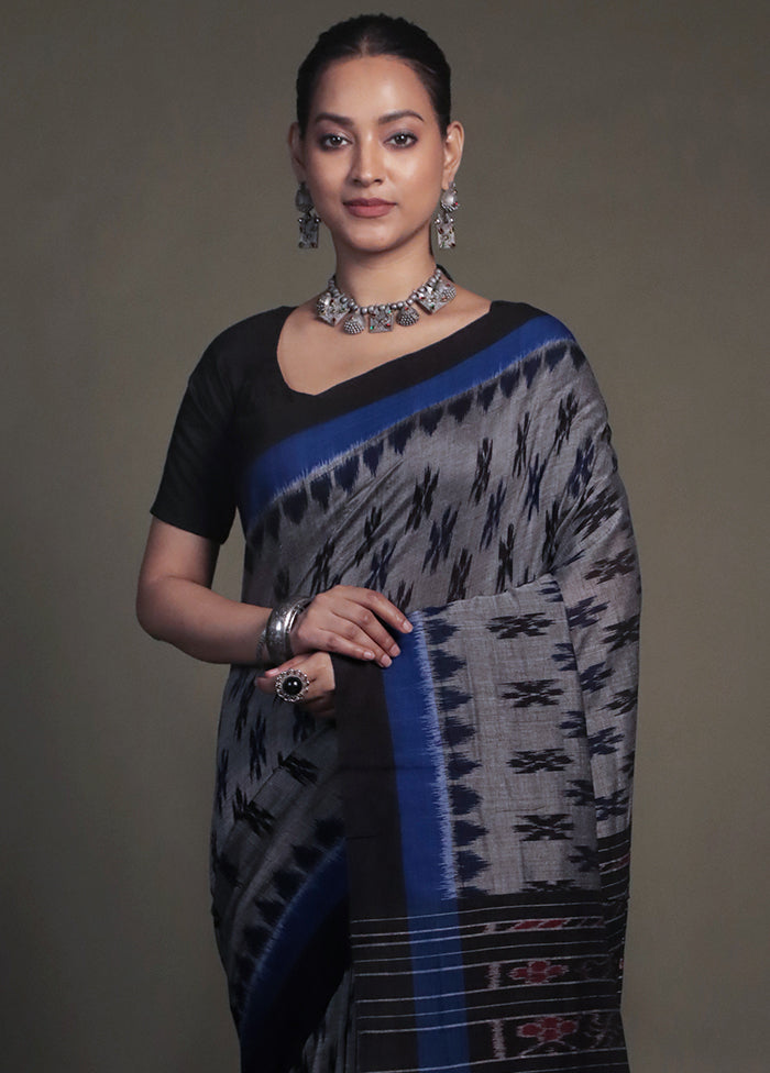 Grey Bomkai Silk Saree Without Blouse Piece