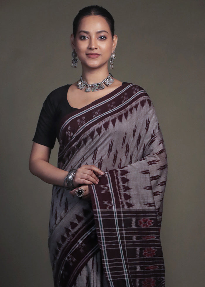 Grey Bomkai Silk Saree Without Blouse Piece