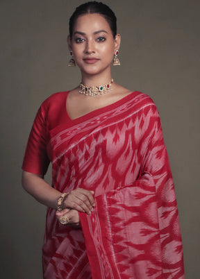 Pink Bomkai Silk Saree Without Blouse Piece