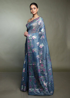 Blue Kota Cotton Saree With Blouse Piece