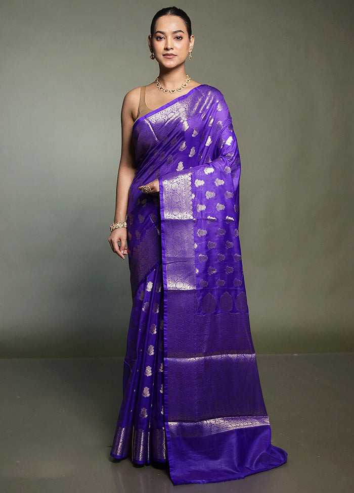 Blue Kora Silk Saree With Blouse Piece
