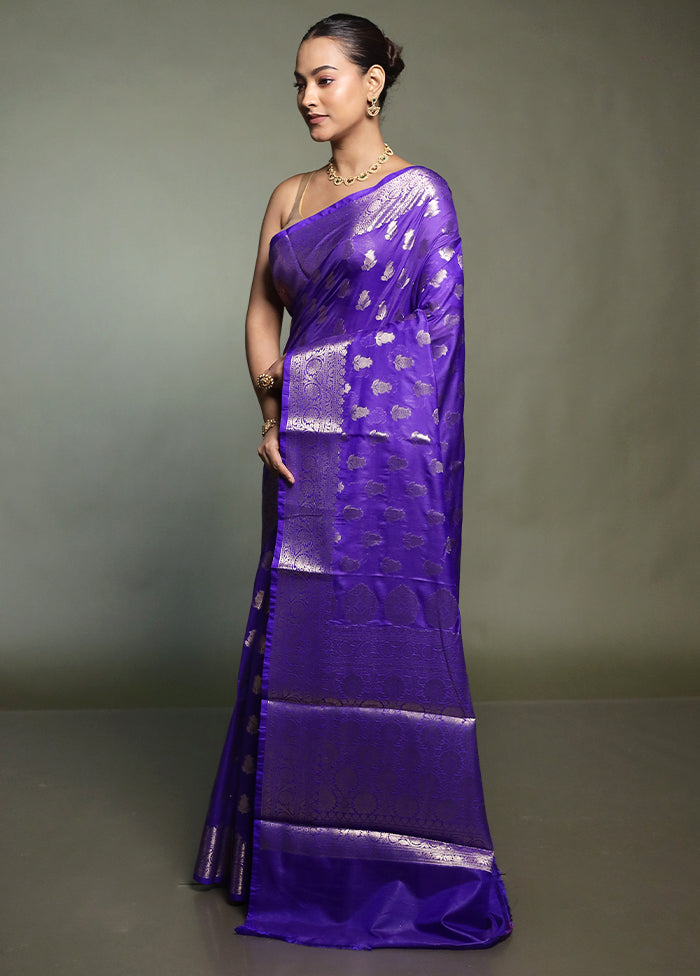 Blue Kora Silk Saree With Blouse Piece