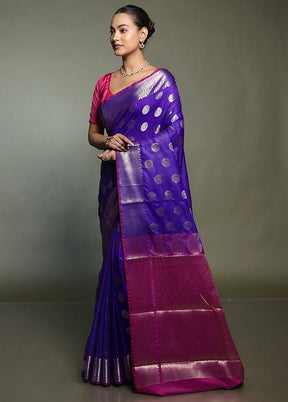 Blue Kora Silk Saree With Blouse Piece