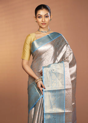 Cream Kora Silk Saree With Blouse Piece