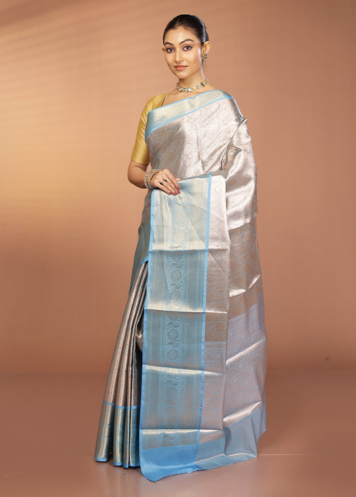 Cream Kora Silk Saree With Blouse Piece