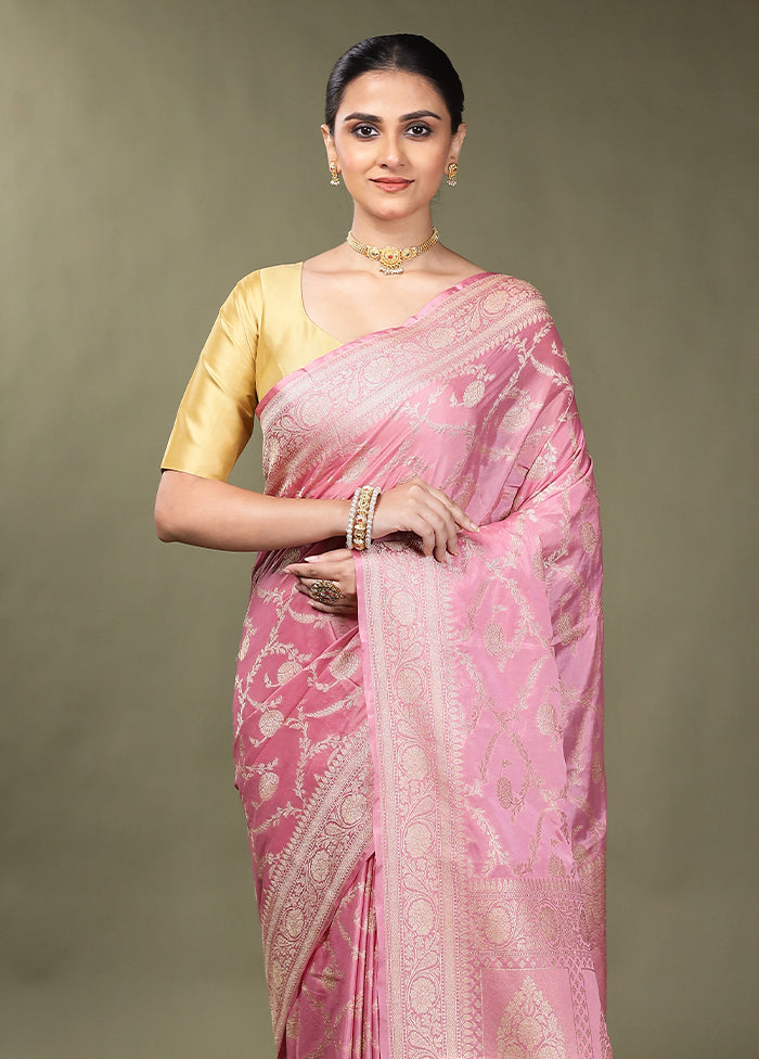 Pink Dupion Silk Saree With Blouse Piece