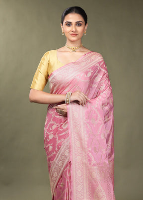 Pink Dupion Silk Saree With Blouse Piece