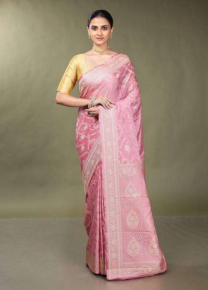 Pink Dupion Silk Saree With Blouse Piece