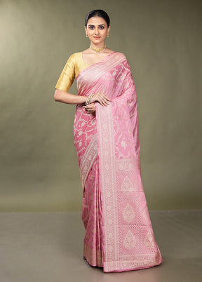 Pink Dupion Silk Saree With Blouse Piece
