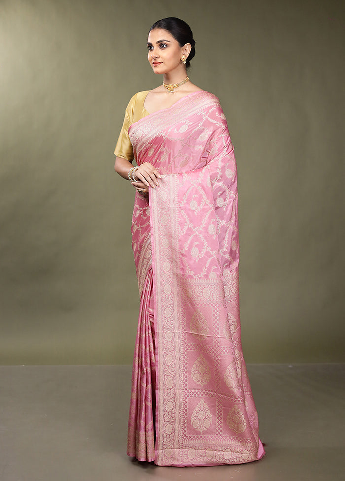 Pink Dupion Silk Saree With Blouse Piece