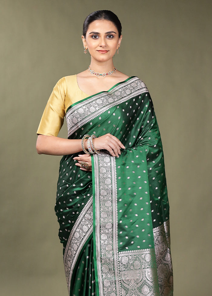 Green Katan Silk Saree With Blouse Piece