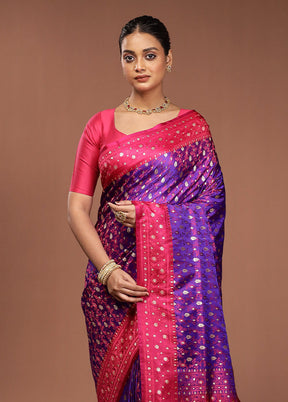 Blue Tanchoi Silk Saree With Blouse Piece