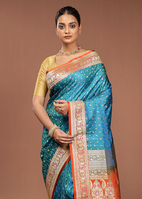Blue Handloom Tanchoi Pure Silk Saree With Blouse Piece