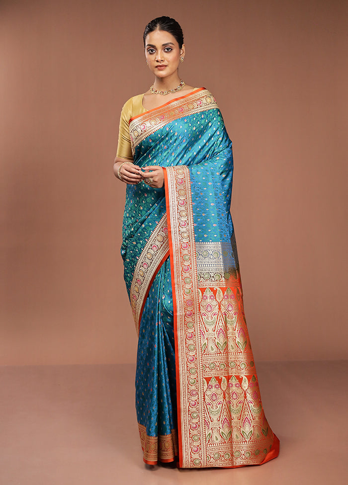 Blue Handloom Tanchoi Pure Silk Saree With Blouse Piece