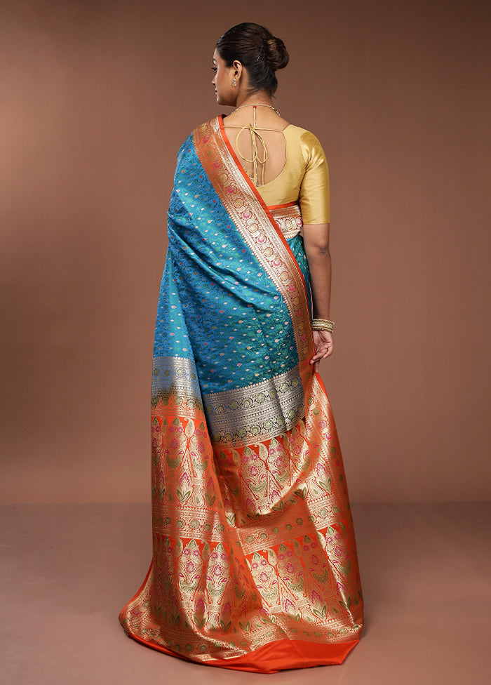 Blue Handloom Tanchoi Pure Silk Saree With Blouse Piece