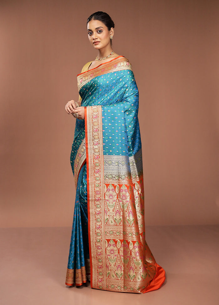 Blue Handloom Tanchoi Pure Silk Saree With Blouse Piece