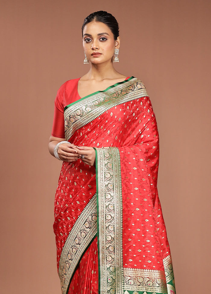 Red Handloom Tanchoi Pure Silk Saree With Blouse Piece