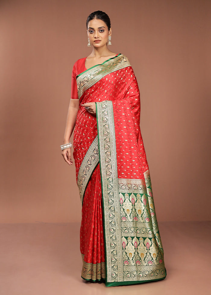 Red Handloom Tanchoi Pure Silk Saree With Blouse Piece