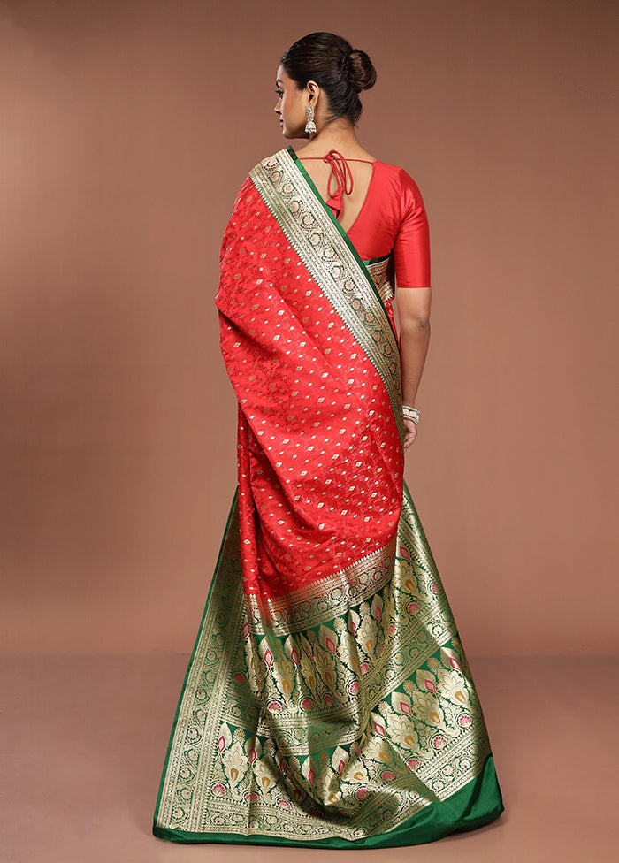 Red Handloom Tanchoi Pure Silk Saree With Blouse Piece