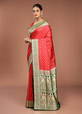Red Handloom Tanchoi Pure Silk Saree With Blouse Piece