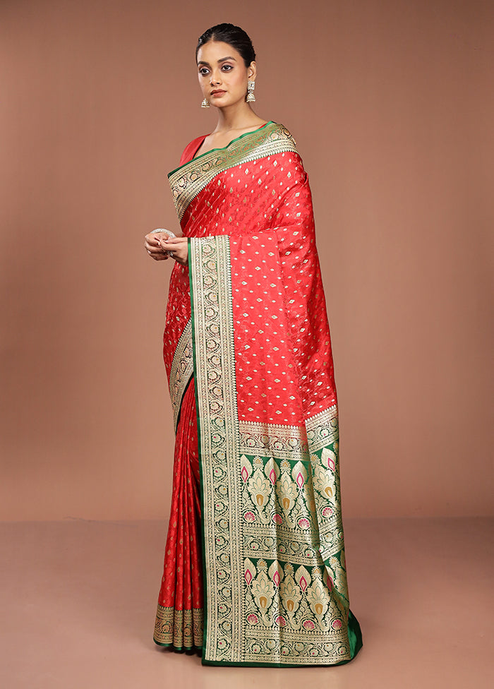 Red Handloom Tanchoi Pure Silk Saree With Blouse Piece