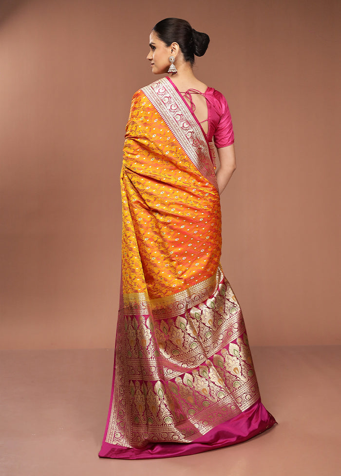 Yellow Handloom Tanchoi Pure Silk Saree With Blouse Piece