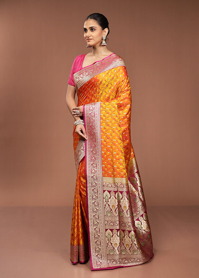 Yellow Handloom Tanchoi Pure Silk Saree With Blouse Piece
