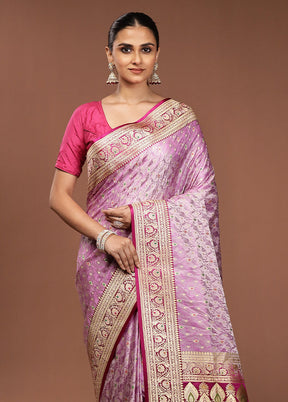 Pink Handloom Tanchoi Pure Silk Saree With Blouse Piece