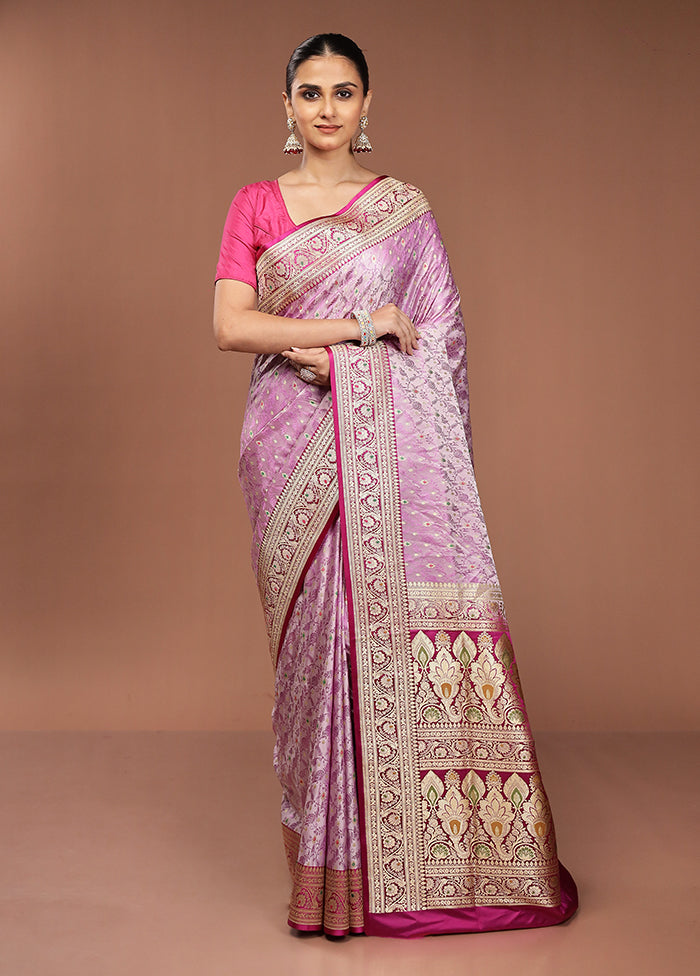 Pink Handloom Tanchoi Pure Silk Saree With Blouse Piece