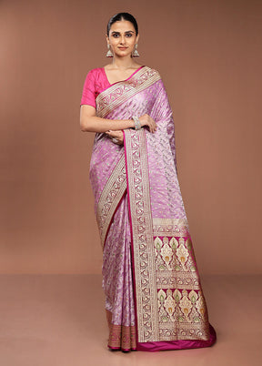 Pink Handloom Tanchoi Pure Silk Saree With Blouse Piece