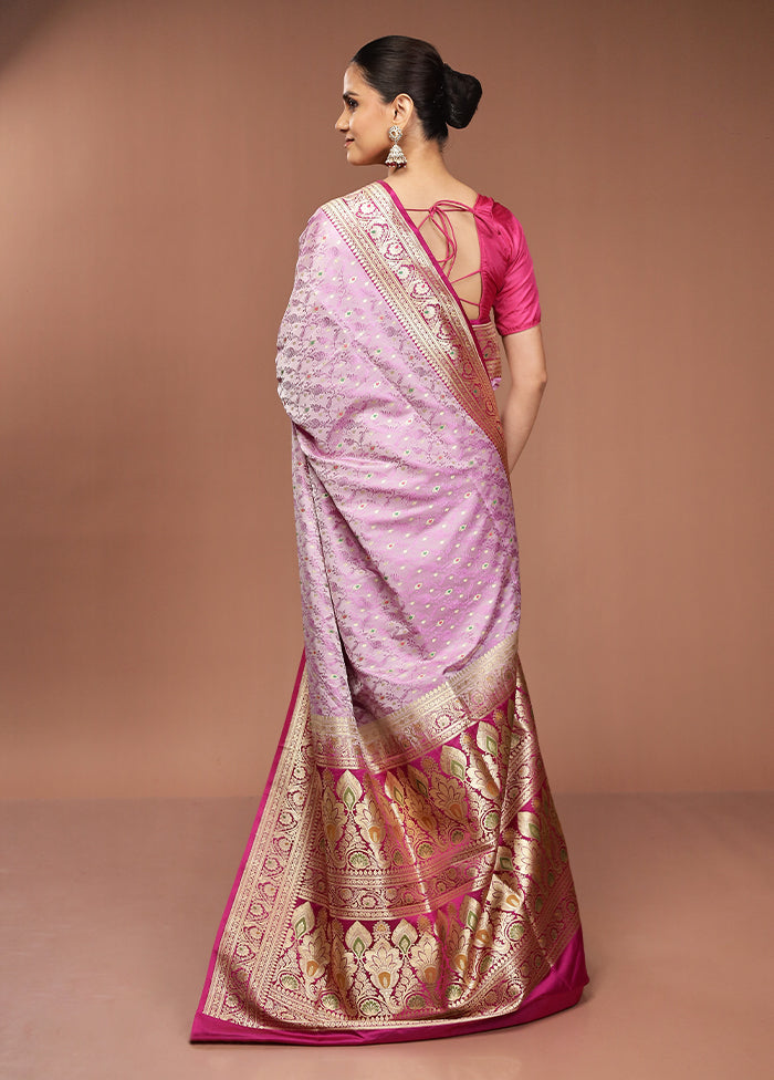 Pink Handloom Tanchoi Pure Silk Saree With Blouse Piece