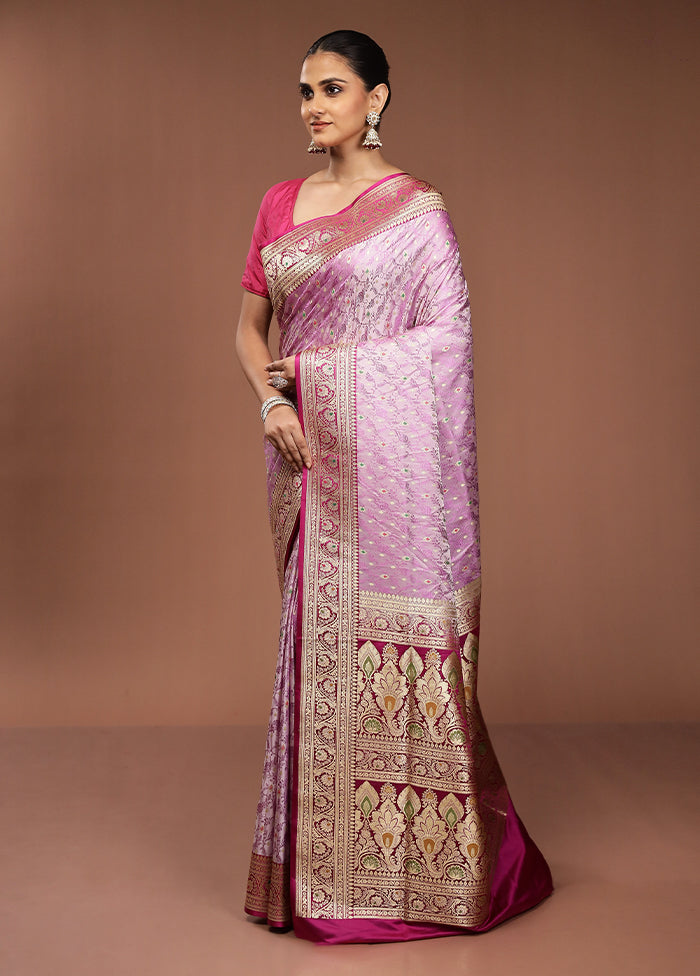 Pink Handloom Tanchoi Pure Silk Saree With Blouse Piece
