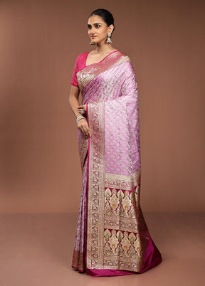 Pink Handloom Tanchoi Pure Silk Saree With Blouse Piece