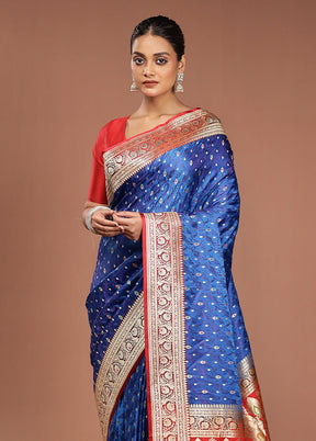 Blue Handloom Tanchoi Pure Silk Saree With Blouse Piece