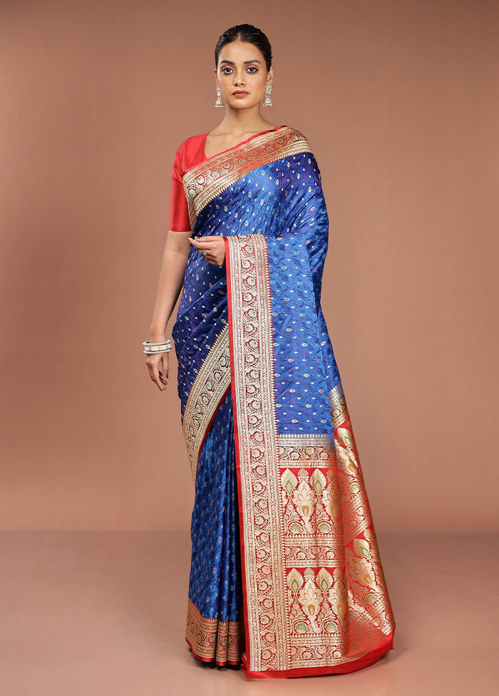Blue Handloom Tanchoi Pure Silk Saree With Blouse Piece