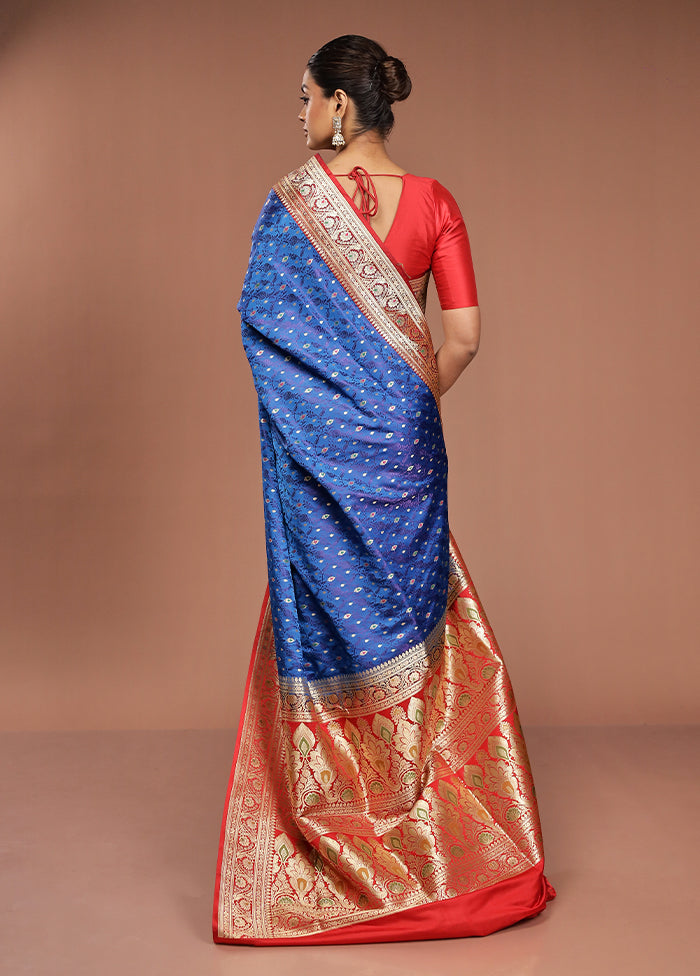 Blue Handloom Tanchoi Pure Silk Saree With Blouse Piece